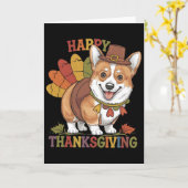 Thanksgiving Corgi Hond Kalkoen Kaart (Gele Bloem)
