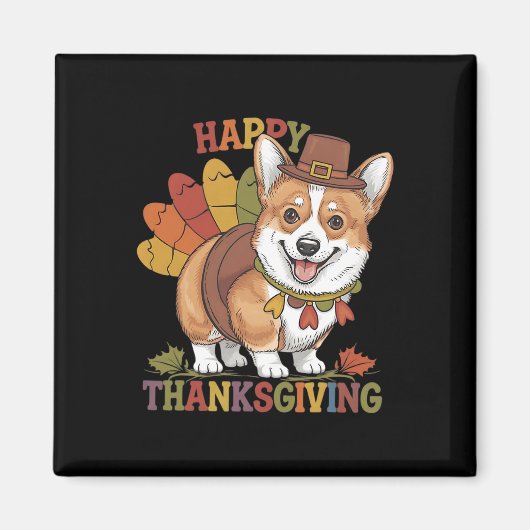 Thanksgiving Corgi Hond Kalkoen Magneet (Voorkant)