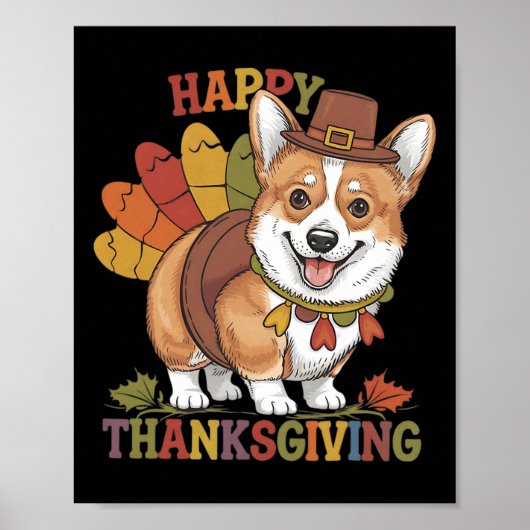 Thanksgiving Corgi Hond Kalkoen  Poster (Voorkant)