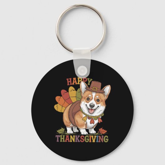 Thanksgiving Corgi Hond Kalkoen Sleutelhanger (Voorkant)