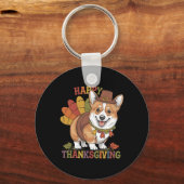 Thanksgiving Corgi Hond Kalkoen Sleutelhanger (Voorkant)