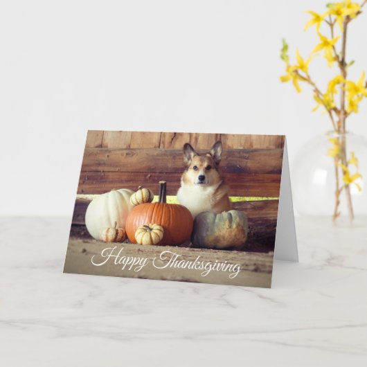 Thanksgiving Corgi Kaart (Gele Bloem)