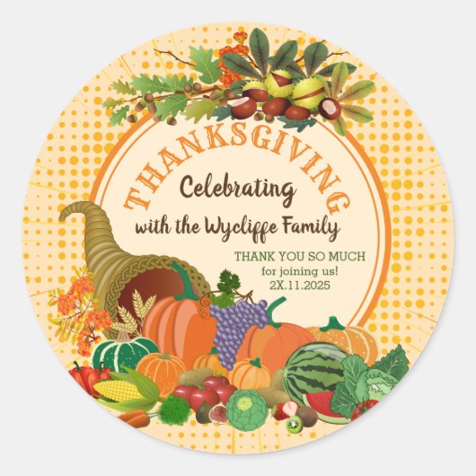 Thanksgiving Cornucopia Abundance Horn of Plenty Ronde Sticker (Voorkant)