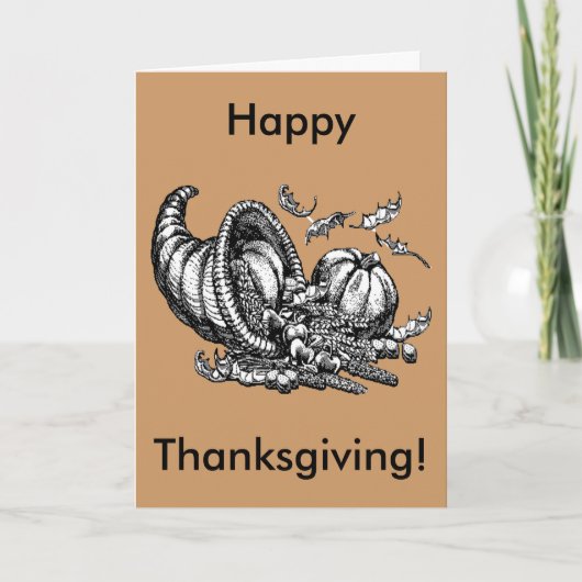 Thanksgiving Cornucopia Art Aangepaste boodschap W Feestdagen Kaart (Voorkant)
