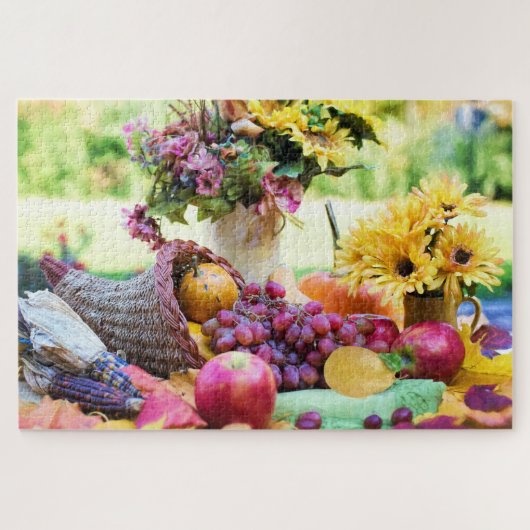 Thanksgiving Cornucopia Autumn Herfst Floral Legpuzzel (Horizontaal)
