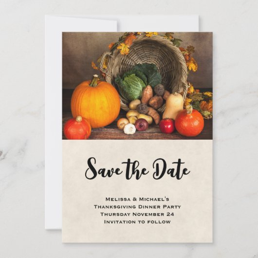 Thanksgiving Cornucopia Bounful Harvest Dinner Save The Date (Voorkant)