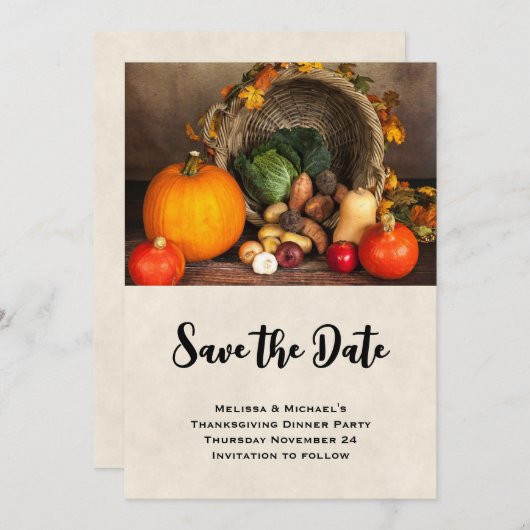 Thanksgiving Cornucopia Bounful Harvest Dinner Save The Date (Voorkant / Achterkant)