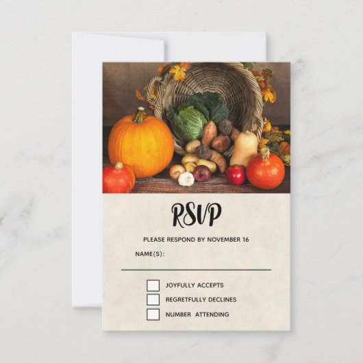 Thanksgiving Cornucopia Bounful Harvest RSVP Kaartje (Voorkant)