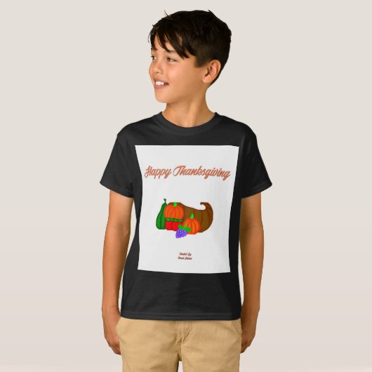 Thanksgiving Cornucopia Boys Black Basic T-Shirt (Voorkant volledig)