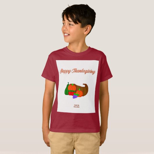 Thanksgiving Cornucopia Boys Maroon Basic T Shirt (Voorkant volledig)