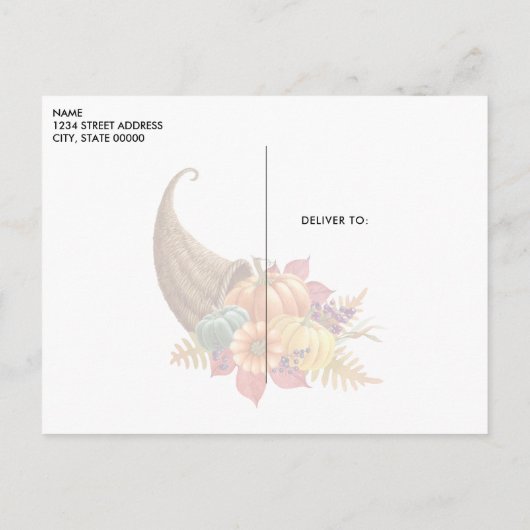 Thanksgiving Cornucopia Briefkaart (Achterkant)