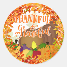 Thanksgiving Cornucopia Dankbaar & Dankbaar Ronde Sticker