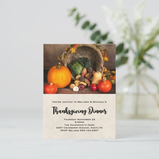 Thanksgiving Cornucopia Dinner Invitation Briefkaa Briefkaart (Staand voorkant)