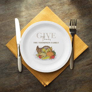 Thanksgiving Cornucopia Elegant geeft Bedankt herf Papieren Bordje