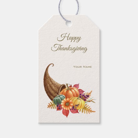 Thanksgiving Cornucopia Gift Label Cadeaulabel (Voorkant)