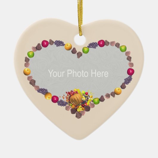 Thanksgiving Cornucopia Hart (foto lijst) Keramisch Ornament (Voorkant)