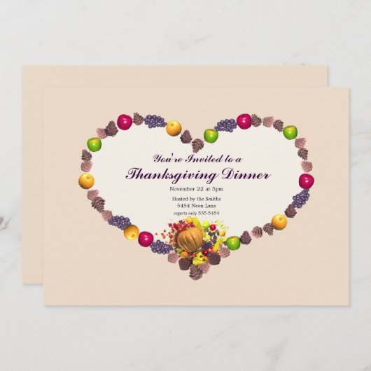 Thanksgiving Cornucopia Heart Dinner Kaart (Voorkant / Achterkant)