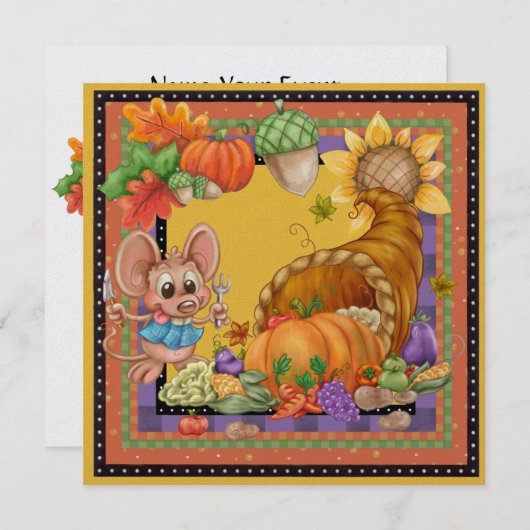 Thanksgiving Cornucopia Invitation - SRF Kaart (Voorkant / Achterkant)