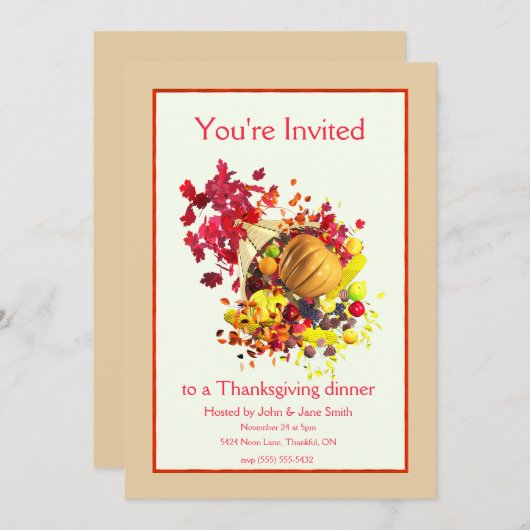 Thanksgiving Cornucopia Kaart (Voorkant / Achterkant)