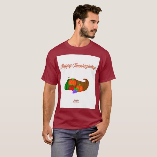 Thanksgiving Cornucopia Mannen Maroon Basic T Shir T-shirt (Voorkant volledig)