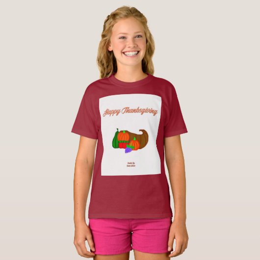 Thanksgiving Cornucopia Meisjes Maroon Basic T Shi T-shirt (Voorkant volledig)