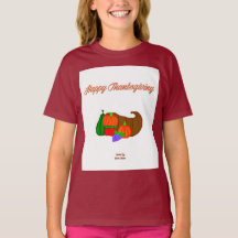 Thanksgiving Cornucopia Meisjes Maroon Basic T Shi