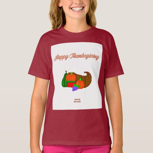 Thanksgiving Cornucopia Meisjes Maroon Basic T Shi T-shirt (Voorkant)