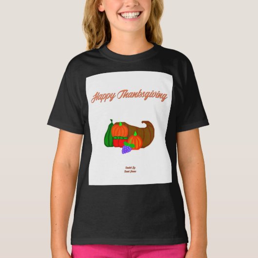 Thanksgiving Cornucopia Meisjes Zwart Basic T Shir T-shirt (Voorkant)