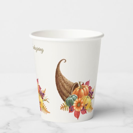Thanksgiving Cornucopia Paper Cups Papieren Bekers (Achterkant)