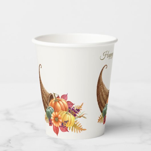 Thanksgiving Cornucopia Paper Cups Papieren Bekers (Voorkant)