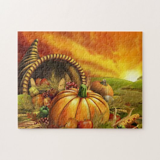 Thanksgiving cornucopia pumpkin legpuzzel (Horizontaal)