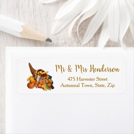 Thanksgiving, Cornucopia retouradres Etiket (Insitu)