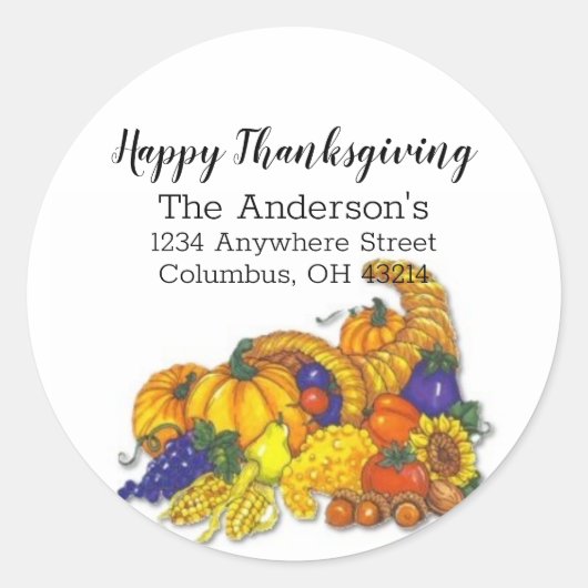 Thanksgiving Cornucopia Retouradres Ronde Sticker (Voorkant)