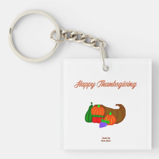 Thanksgiving Cornucopia Square Sleutelhanger (voorkant)