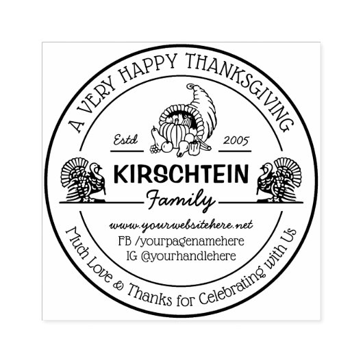 Thanksgiving Cornucopia Turkije Familie Feest Favo Rubberstempel (Afrduk)