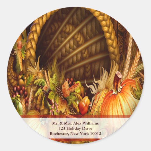 Thanksgiving cornucopie Adresetiketten Ronde Sticker (Voorkant)