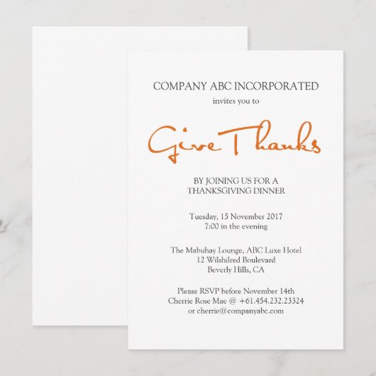 Thanksgiving Corporate Party Kaart (Voorkant / Achterkant)