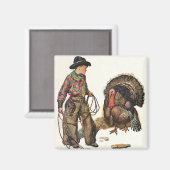  Thanksgiving, Cowboy die een Turkije vangt Magneet (Voorkant / Achterkant)