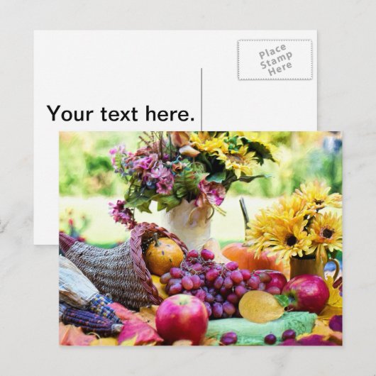 Thanksgiving Cronucopie met vruchten en bloemen Feestdagenkaart (Voorkant / Achterkant)