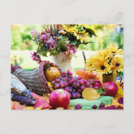 Thanksgiving Cronucopie met vruchten en bloemen Feestdagenkaart
