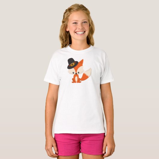 Thanksgiving, Cute Fox, Pilgrim Fox, Pilgrim Pet T-shirt (Voorkant volledig)