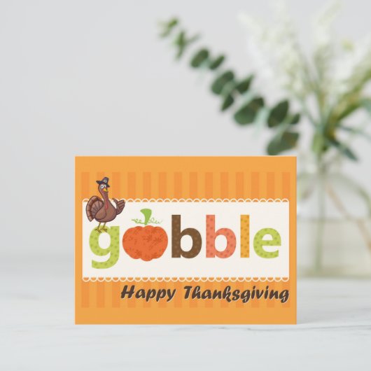 Thanksgiving Cute Funny Turkey Gobble Briefkaart (Staand voorkant)