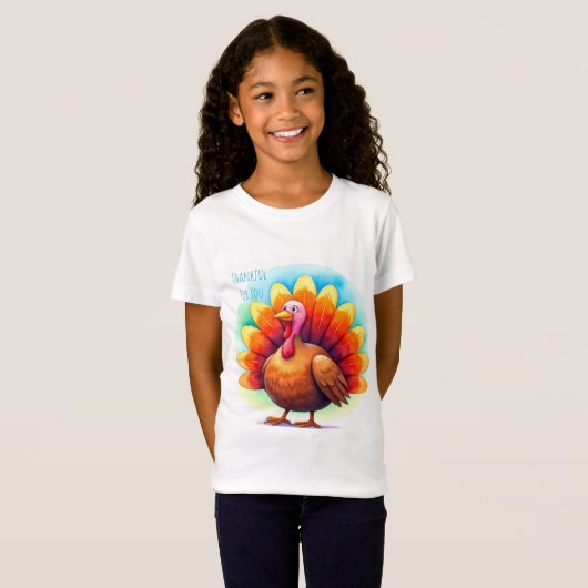 Thanksgiving, Cute Turkey,Thankful for You T-Shirt (Voorkant volledig)