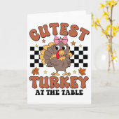 Thanksgiving Cutest Turkey At The Table Dinner Gir Kaart (Gele Bloem)