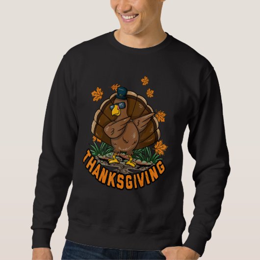 Thanksgiving Dabbing Dab Dance Turkey Boy Girl Men Trui (Voorkant)