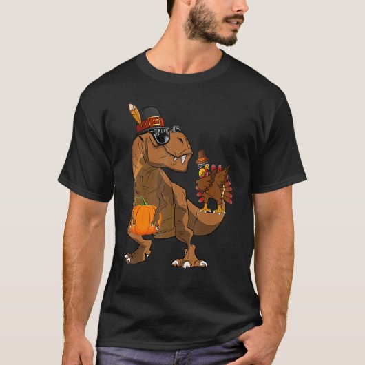 Thanksgiving Dabbing Turkey Rex Dinosaur Costume K T-shirt (Voorkant)