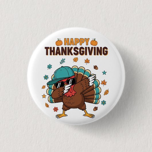 Thanksgiving Dabbing Turkey Ronde Button 3,2 Cm (Voorkant)