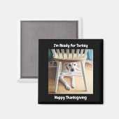 Thanksgiving Dag Cute White Dog onder Tabel Black Magneet (Voorkant / Achterkant)