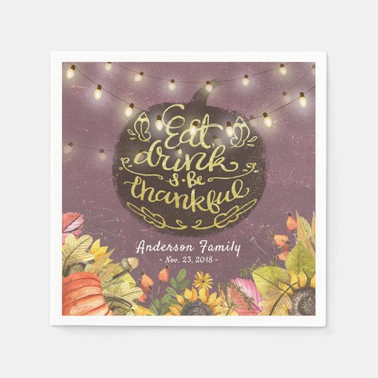 Thanksgiving Dag Dinner Party pomkin String Light Servetten (Voorkant)