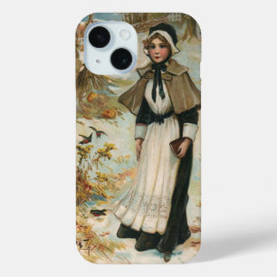 Thanksgiving dag groeten met een pelgrimvrouw iPhone 15 case